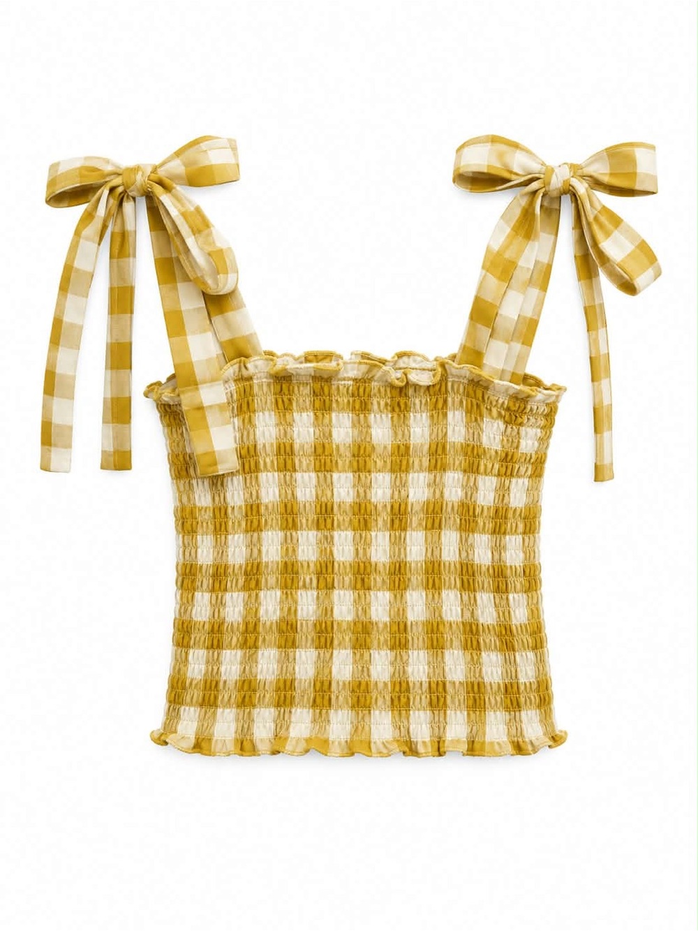 4/$20➡️ Twik Yellow & White Gingham Smocked Crop Top – Size XS EUC